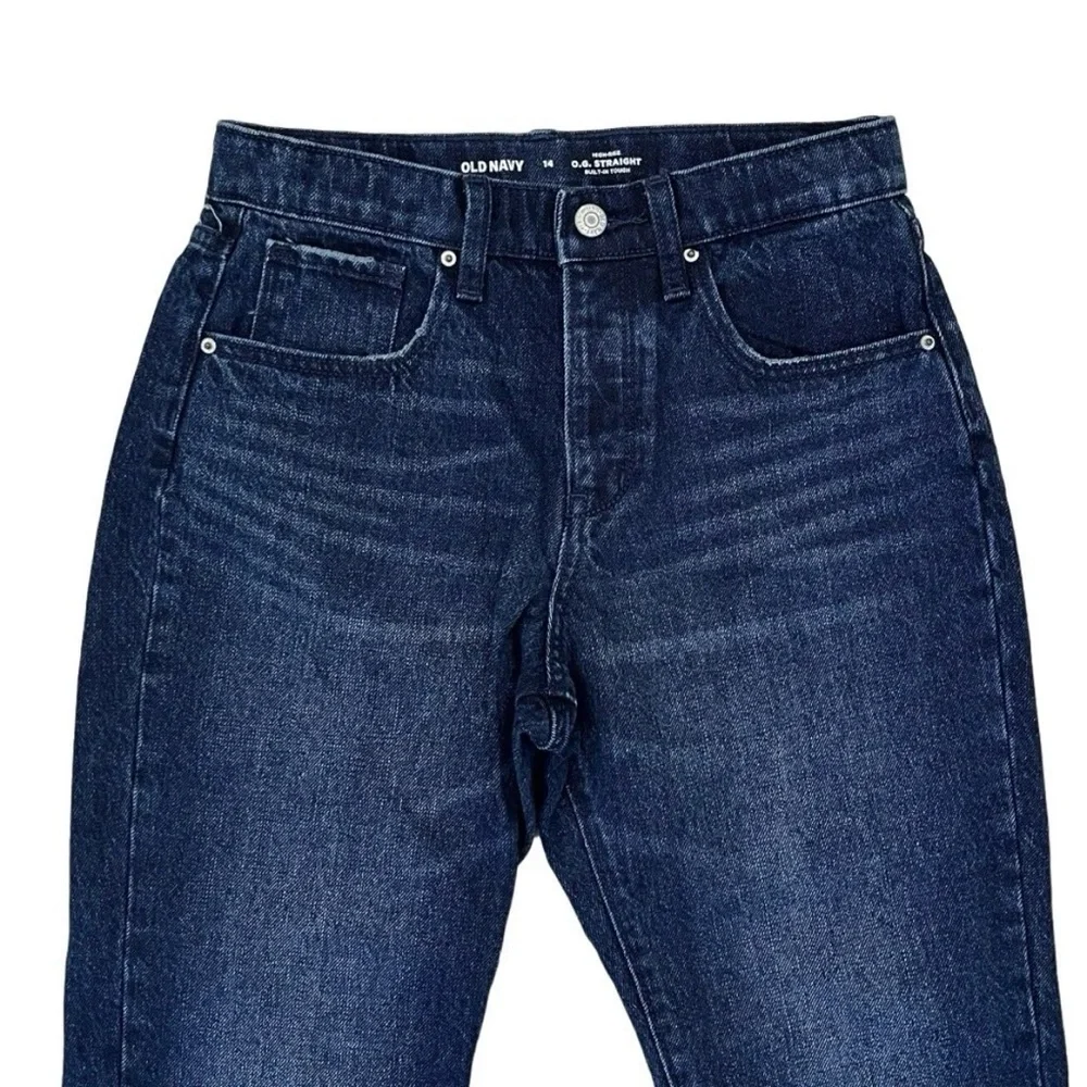 Old Navy Girls 14 OG Straight Jeans High Rise Dark Blue Adjustable Waist